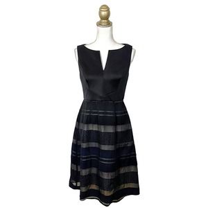 Lovely by Adrianna Papell Sheer Stripe A-Line Dress - Black - 8